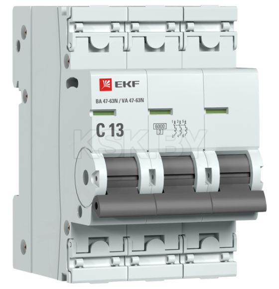 Автоматический выключатель 3P 13А (C) 6кА ВА 47-63N EKF PROxima (M636313C) 