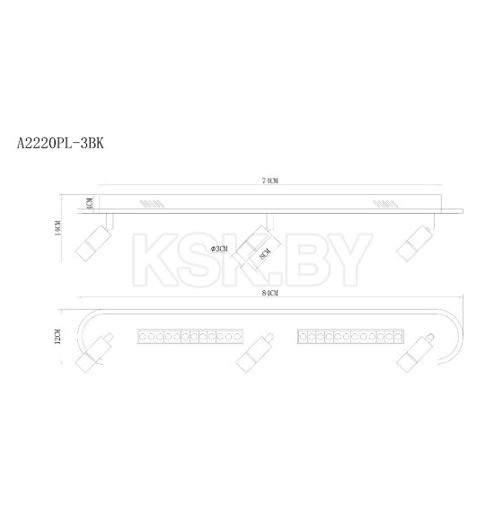 Светильник потолочный Arte Lamp PISCES A2220PL-3BK (A2220PL-3BK) 