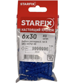 Дюбель распорный 6х30 мм тип K (40 шт в зип-локе) STARFIX