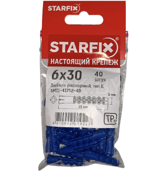 Дюбель распорный 6х30 мм тип K (40 шт в зип-локе) STARFIX (SMZ1-41752-40) 