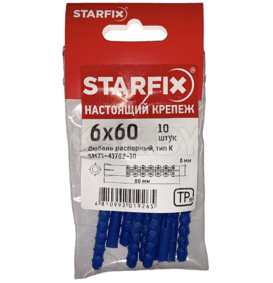 Дюбель распорный 6х60 мм тип K (10 шт в зип-локе) STARFIX (SMZ1-41782-10) 