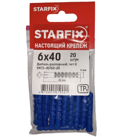 Дюбель распорный 6х40 мм тип K (20 шт в зип-локе) STARFIX