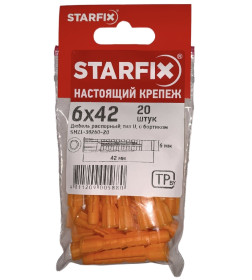 Дюбель распорный 6х42 мм тип U с бортиком (20 шт в зип-локе) STARFIX