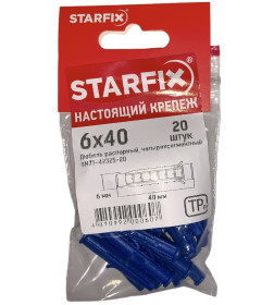 Дюбель распорный 6х40 мм четырехсегментный (20 шт в зип-локе) STARFIX