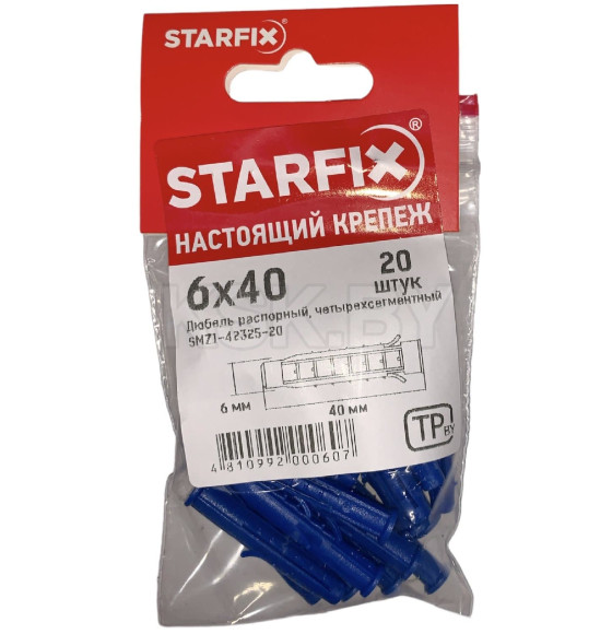 Дюбель распорный 6х40 мм четырехсегментный (20 шт в зип-локе) STARFIX (SMZ1-42325-20) 