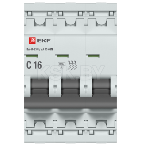 Автоматический выключатель 3P 16А (C) 6кА ВА 47-63N EKF PROxima (M636316C) 