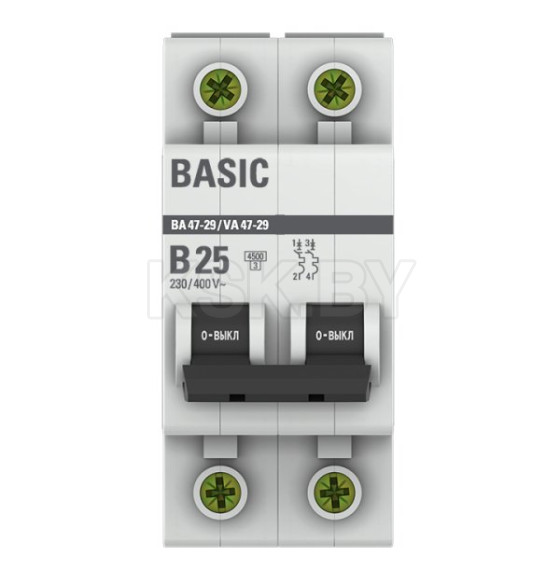 Автоматический выключатель 2P 25А (B) 4,5кА ВА 47-29 Basic (mcb4729-2-25-B) 