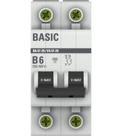 Автоматический выключатель 2P 6А (B) 4,5кА ВА 47-29 Basic