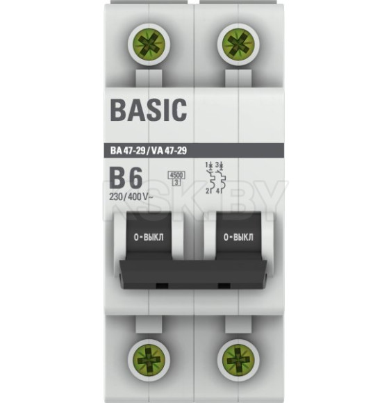 Автоматический выключатель 2P 6А (B) 4,5кА ВА 47-29 Basic (mcb4729-2-06-B) 