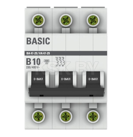 Автоматический выключатель 3P 10А (B) 4,5кА ВА 47-29 Basic (mcb4729-3-10-B) 