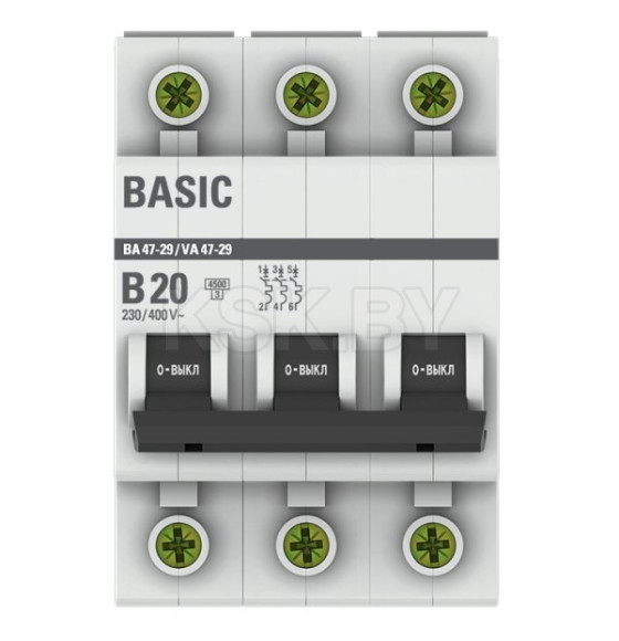 Автоматический выключатель 3P 20А (B) 4,5кА ВА 47-29 Basic (mcb4729-3-20-B) 