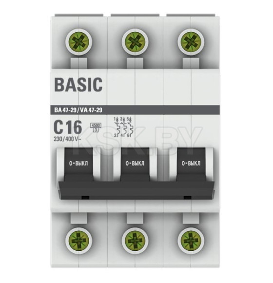 Автоматический выключатель 3P 16А (C) 4,5кА ВА 47-29 Basic (mcb4729-3-16C) 