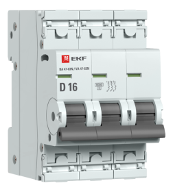 Автоматический выключатель 3P 16А (D) 6кА ВА 47-63N EKF PROxima