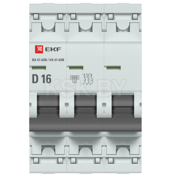 Автоматический выключатель 3P 16А (D) 6кА ВА 47-63N EKF PROxima (M636316D) 
