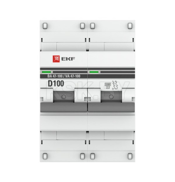 Автоматический выключатель 2P 100А (D) 10kA ВА 47-100 EKF PROxima (mcb47100-2-100D-pro) 