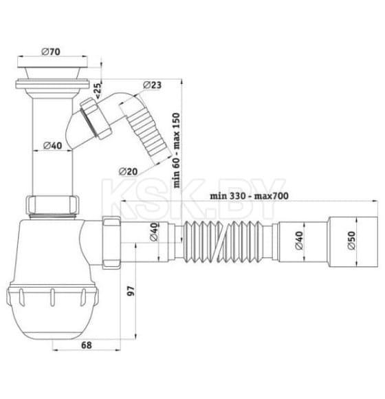 Сифон Ани Грот 1 1/2"*40 с отв.с/м с гибк.трубой 40х40/50 A2015 (A2015) 