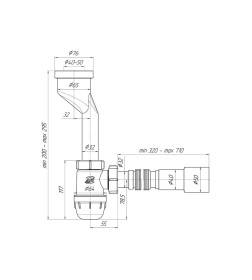 Сифон  для писсуара c трубой 32*40/50 (U1016)  