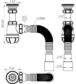 Сифон для умывальника 1 1/4"х40 с мет.реш. с г.т. 40х40/50  S1015-35-MR