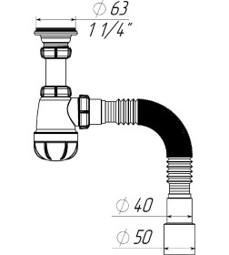 Сифон для умывальника 1 1/4"х40 с мет.реш. с г.т. 40х40/50  S1015-35-MR