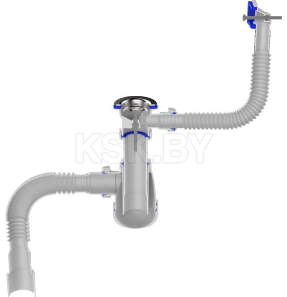 Сифон для кухни 1 1/2"х40 с мет.реш. с прямоуг. переливом с г.т. 40х40/50  B0165-25-MR (B0165-25-MR) 