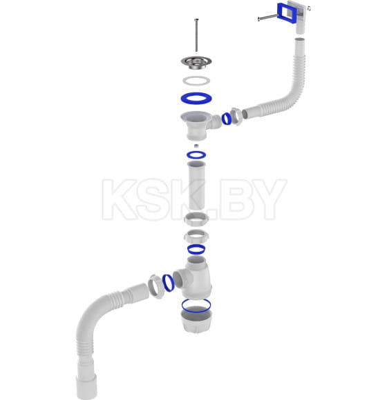 Сифон для кухни 1 1/2"х40 с мет.реш. с прямоуг. переливом с г.т. 40х40/50  B0165-25-MR (B0165-25-MR) 