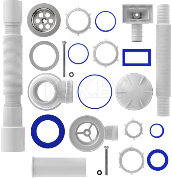 Сифон для кухни 1 1/2"х40 с мет.реш. с прямоуг. переливом с г.т. 40х40/50  B0165-25-MR (B0165-25-MR) 