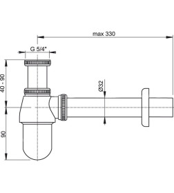 Сифон для умывальника d32, цельномет., с нак.гайкой 5/4 A431