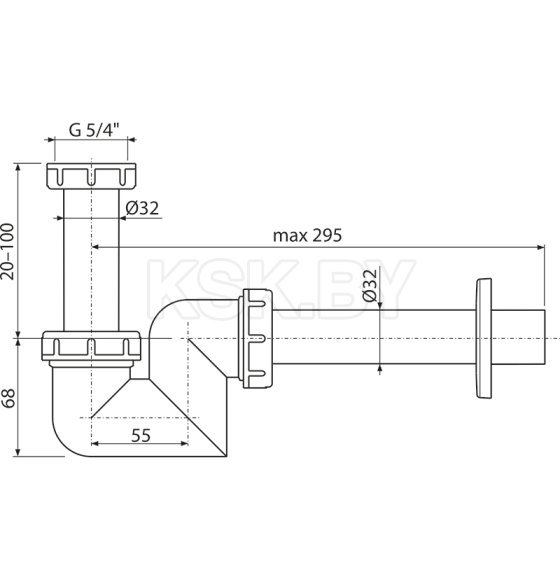 Сифон для умывальника и биде, пластик Ø32 A45F-DN32 (A45F-DN32-BL-01) 