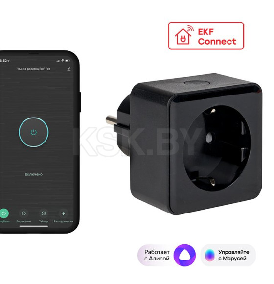 Умная розетка 4000Вт 16А 250В  Wi-Fi черная EKF Connect  (RCS-2-WF) 
