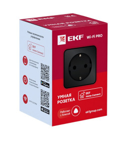 Умная розетка 4000Вт 16А 250В  Wi-Fi черная EKF Connect 