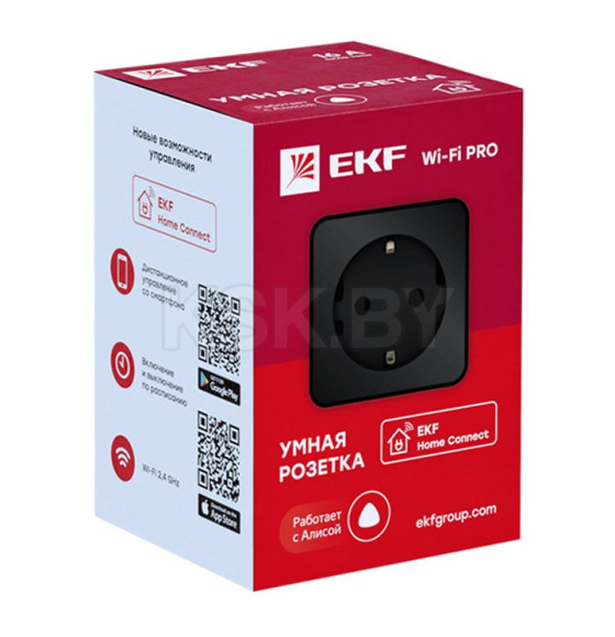 Умная розетка 4000Вт 16А 250В  Wi-Fi черная EKF Connect  (RCS-2-WF) 