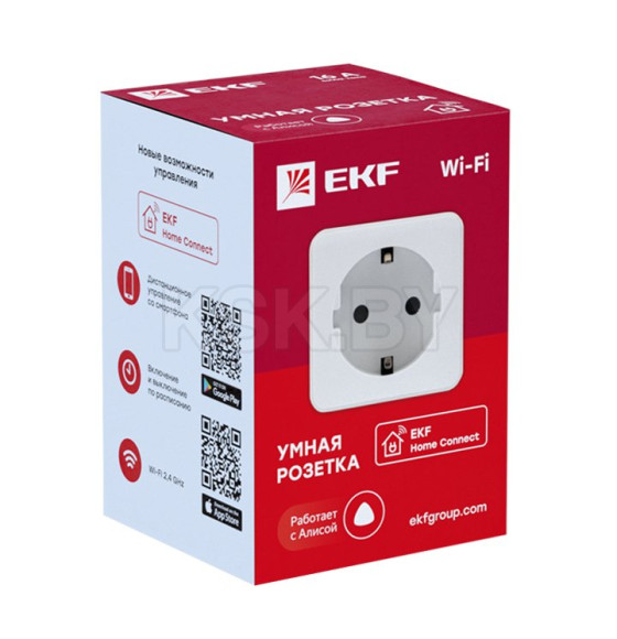 Умная розетка 4000Вт 16А 250В  Wi-Fi белая EKF Connect  (RCS-1-WF) 