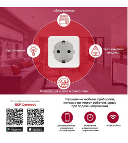 Умная розетка 4000Вт 16А 250В  Wi-Fi белая EKF Connect 