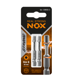 Бита HEX 6х50 мм torsion E6,3 (2 шт.) NOX STRONG 338650-2