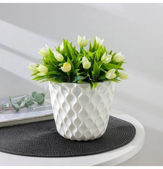 Горшок для цветов Wave 1,4 л/145 мм с дренажной сеткой и съемным поддоном (белоснежный жасмин) InGreen IG650110048 (IG650110048) 