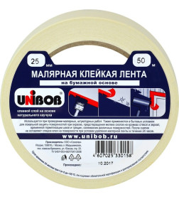 Лента малярная 25мм х 50м белая UNIBOB 28135