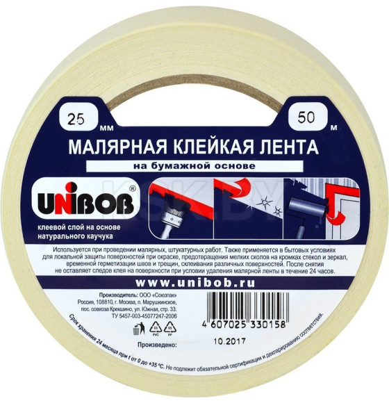 Лента малярная 25мм х 50м белая UNIBOB 28135 (28135) 