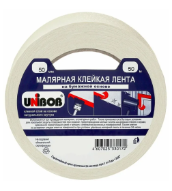 Лента малярная 50мм х 50м белая UNIBOB 28139