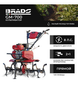 Культиватор BRADO GM-700  (8 л.с., без ВОМ, передач 2+1, без колёс)