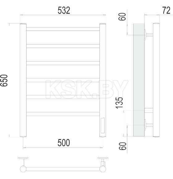 Полотенцесушитель Аврора П6 500х650 электро (4670078531155) 