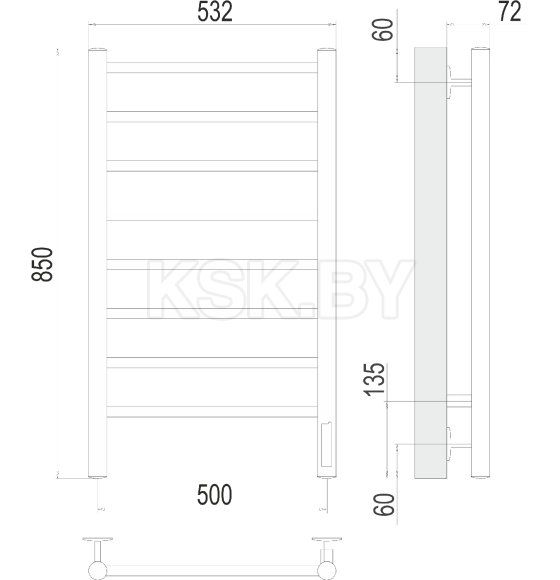 Полотенцесушитель Аврора П8 500х850 электро (4670078531179) 