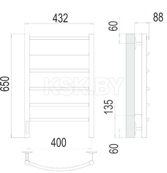 Полотенцесушитель Классик П6 400х650 левый электро (4670078531315) 