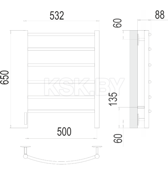 Полотенцесушитель Классик П6 500х650 Электро (quick touch) слева TERMINUS (4670078531339) 