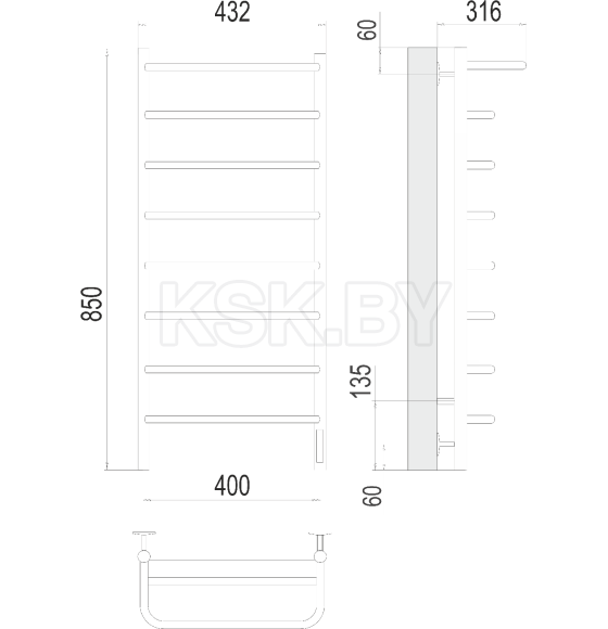 Полотенцесушитель Полка П8 400х850 электро (4670078531445) 