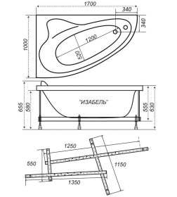 Ванна акриловая угловая 170х100 см Triton Изабель NEW (правая, с каркасом) Щ000001056