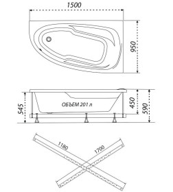 Ванна акриловая угловая 150х95 см Triton 1ACreal Мадрид (правая) Щ0000045644