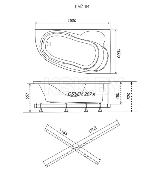 Ванна акриловая угловая 150х100 см Triton Кайли NEW (левая, с каркасом) Щ000001077 (Щ000001077) 