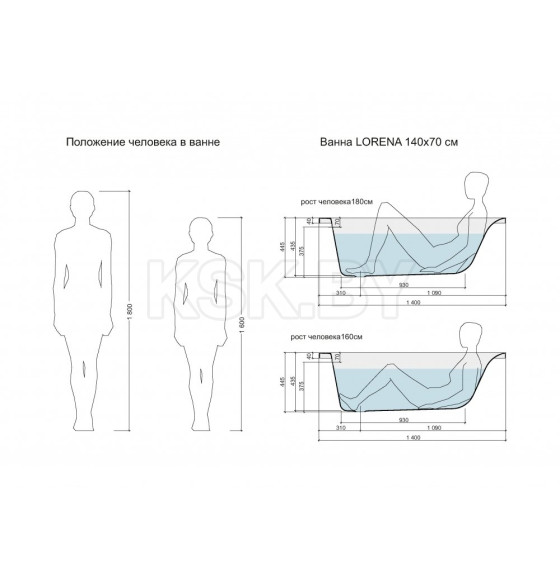 Ванна акриловая 140х70 см  CERSANIT  LORENA   (без ног) (28124) 