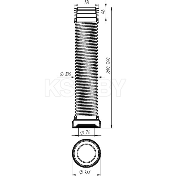 Удлинитель гибкий для унитаза армированный 280-560 мм Aquant  (T928-18-MR) 