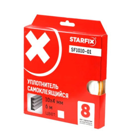 Уплотнитель дверной белый "E" 10х4мм 6м STARFIX